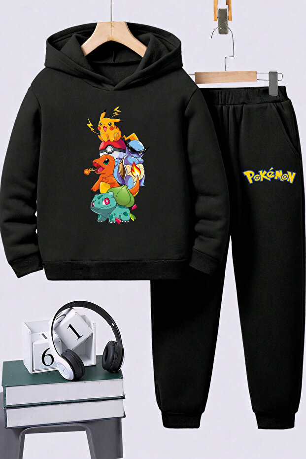 Pokemon Printed Children's Premium Sweatshirt Set 2-Piece Set Hoodie Bottom Top Set