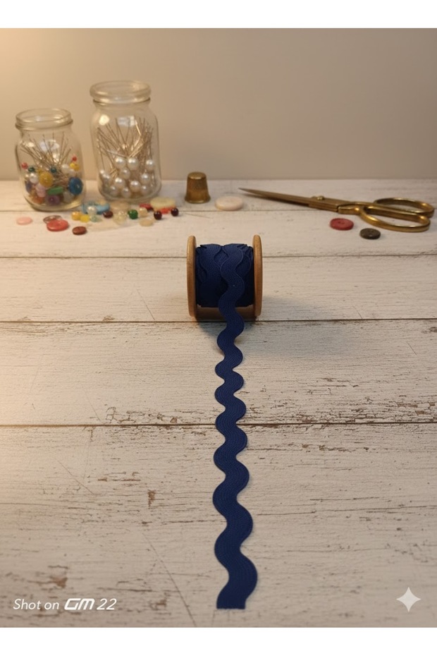 French Lace Ribbon / Rikrak Stripe Navy Blue 30mm -5 Meters