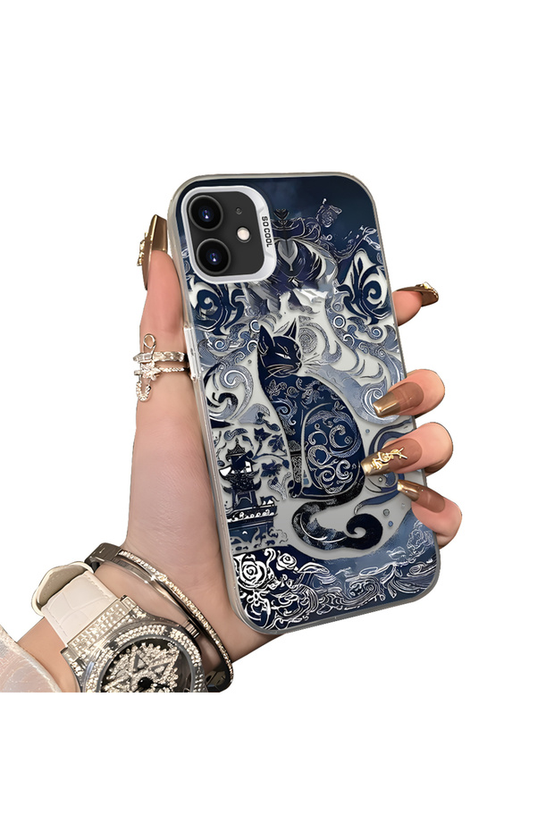 iPhone 12 Compatible Silicone Edge Hard Back Anti-Fall Case Classic Pattern - 1