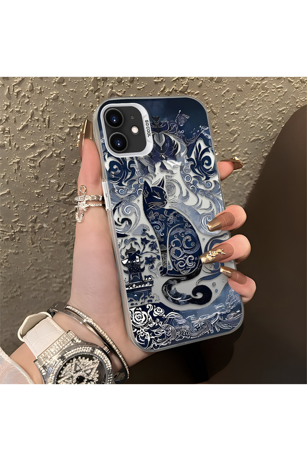 iPhone 12 Compatible Silicone Edge Hard Back Anti-Fall Case Classic Pattern - 4