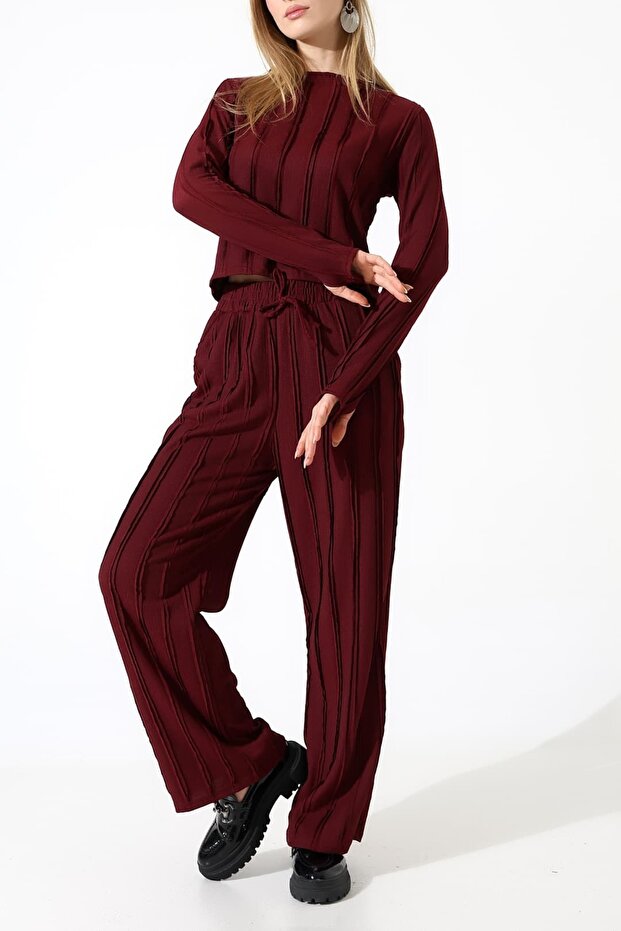 طقم ملابس بياقة دائرية مكشكشة ورباط مطاطي - بنطلون برباط مطاطي - 3