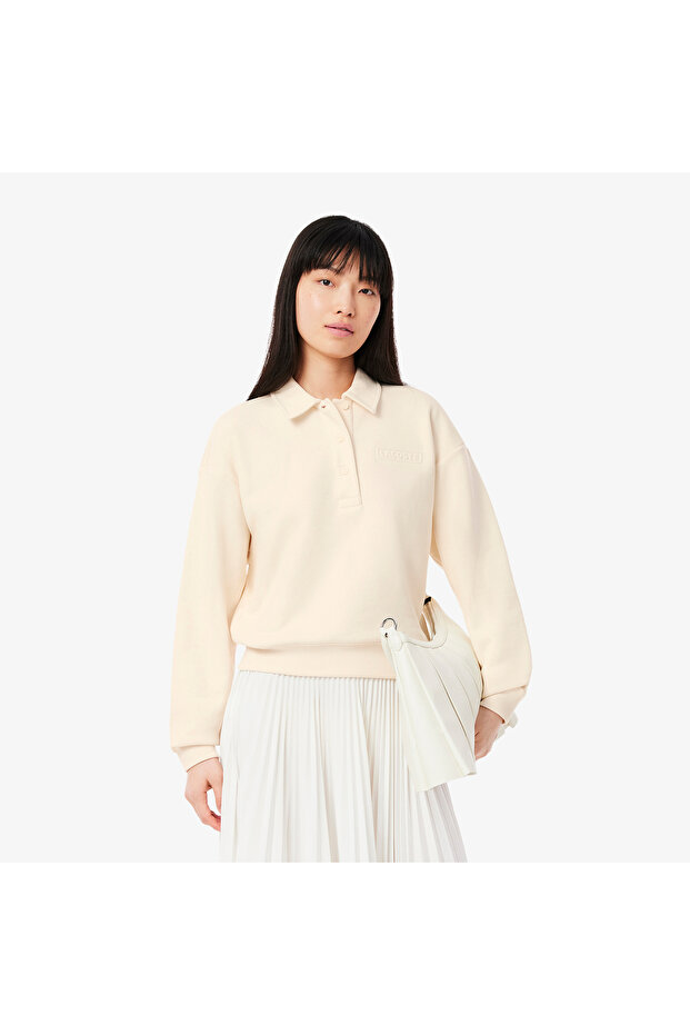 Kadın Relaxed Fit Polo Yaka Bej Sweatshirt - 1