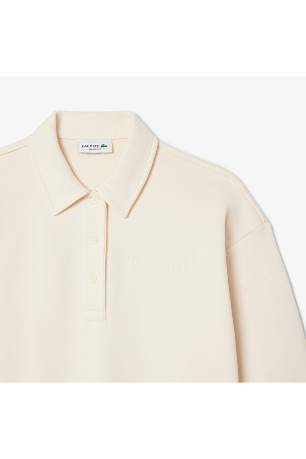 Kadın Relaxed Fit Polo Yaka Bej Sweatshirt - 5