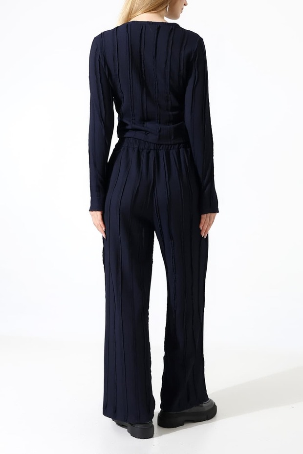 طقم ملابس بياقة دائرية مكشكشة ورباط مطاطي - بنطلون برباط مطاطي - 8