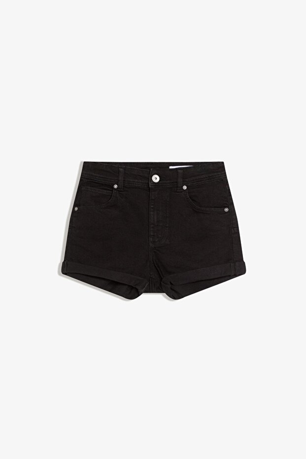 Denim paçası katlamalı şort - 5