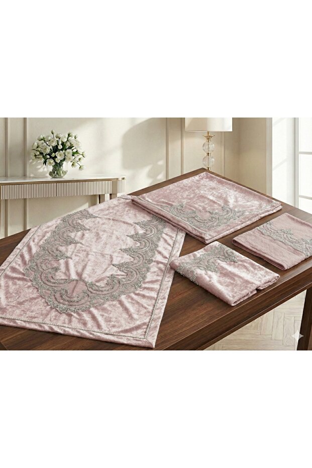 French Lace Velvet Praying Mat Set 4 Pieces