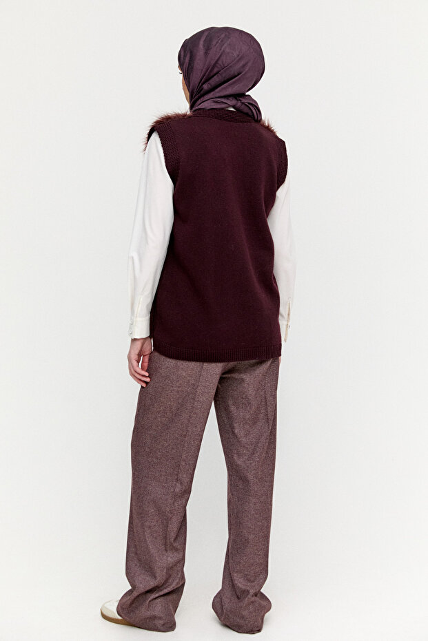 Suni Kürklü Örme Yelek - 7