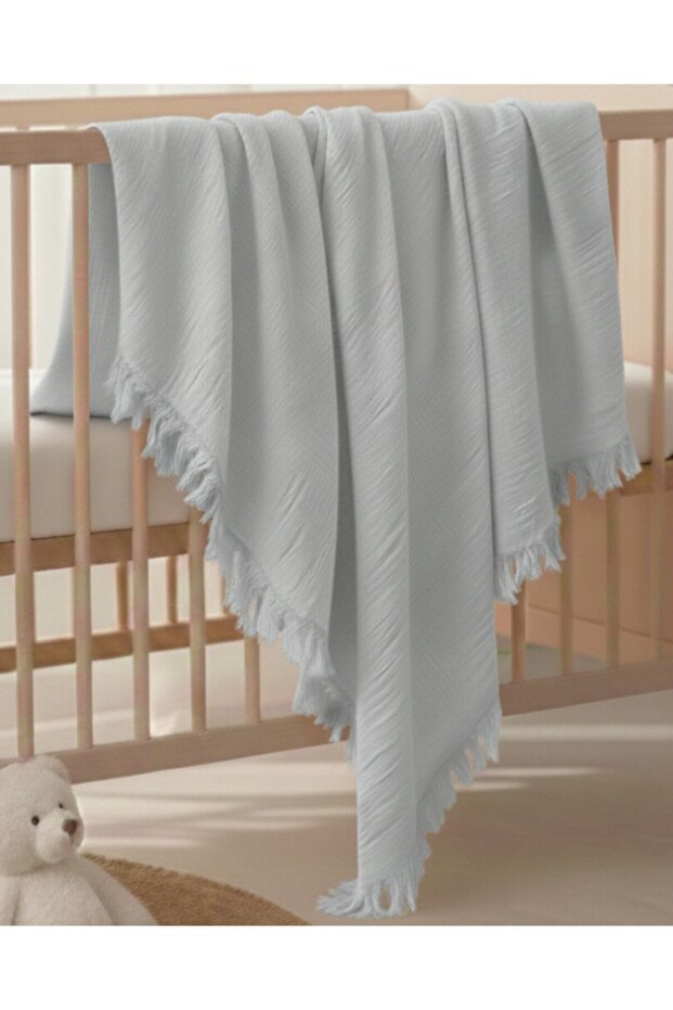 بطانية موسلين فاخرة ذات طبقة واحدة مقاس 110×90 سم بلون سادة مع حواف مزركشة