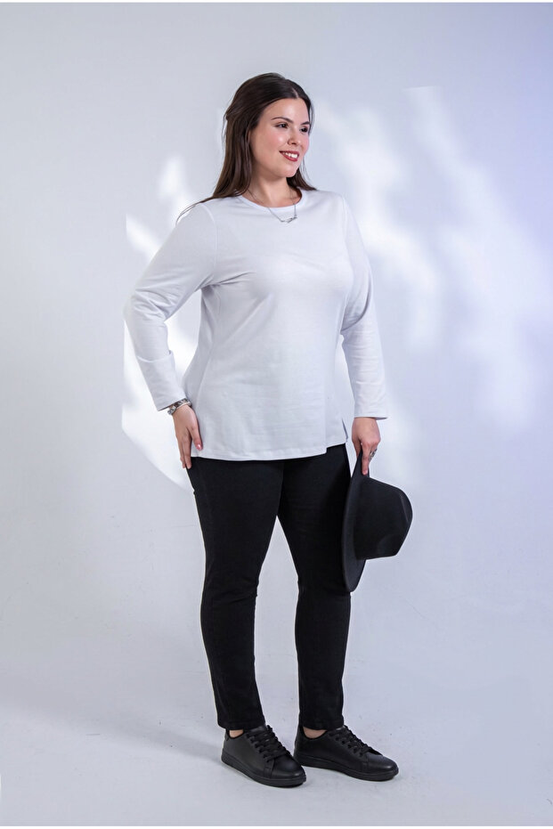 Mărime mare guler rotund basic Bluză albă - 3