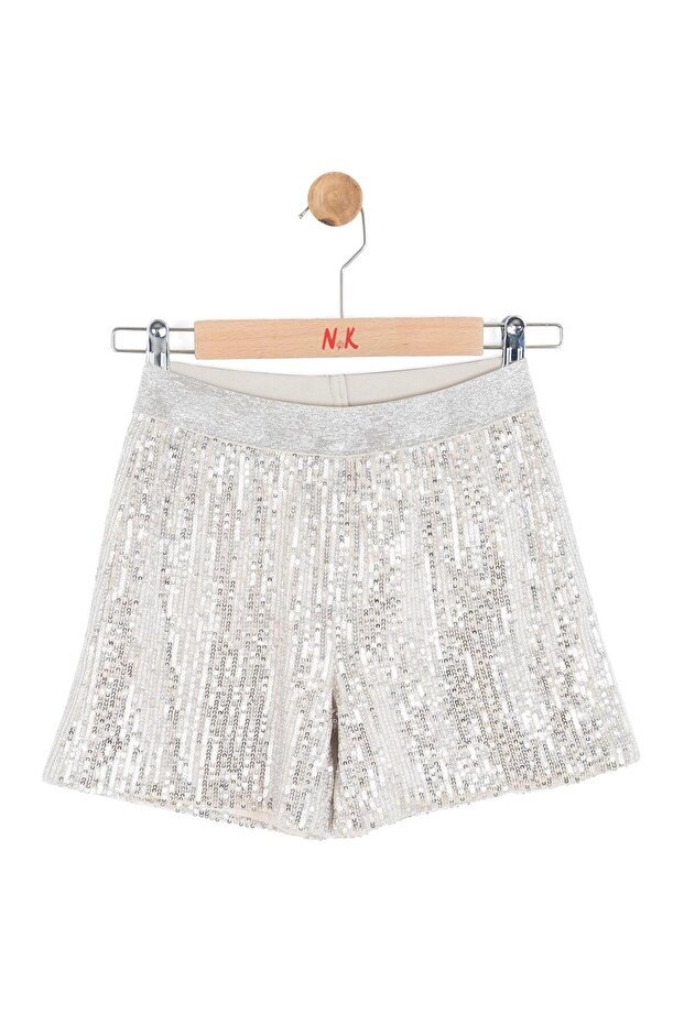 Kız Çocuk Pullu Şort 8-14 Yaş Krem - 3