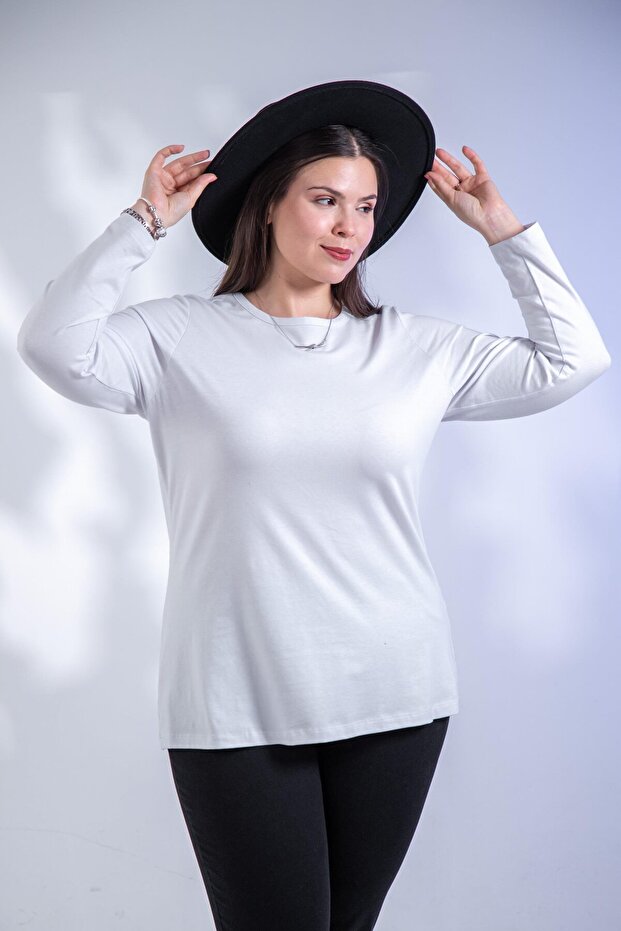 Mărime mare guler rotund basic Bluză albă - 1