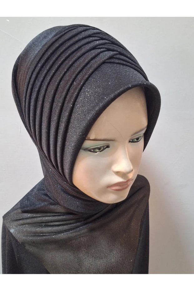 Black Glitter Model Ready-Made Turban Ready-Made Shawl Evening Dress Shawl Veil
