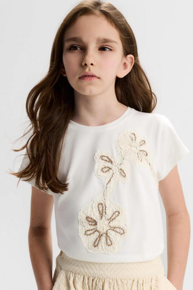 Girl's Simay T-Shirt 8-14 Years Old Ecru-Mink
