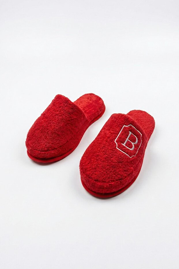 B Letter Embroidered Bath and Home Towel Slippers – 100% Cotton Non-Slip Thick Sole