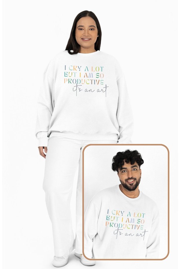 Unisex Oversized Taylor Swift I Cry a Lot but I'M so Productive Printed Hoodless Sweatshirt