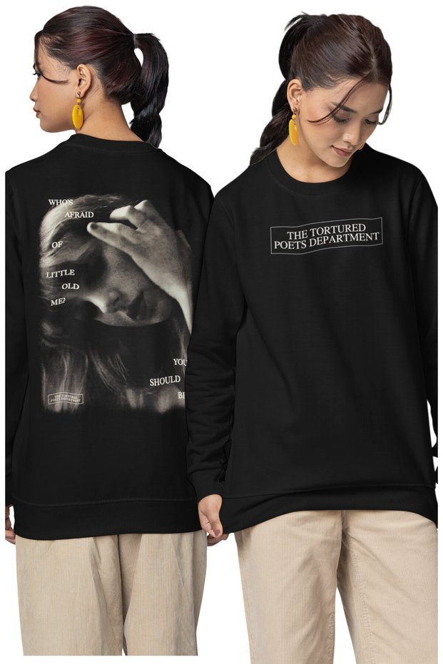 Unisex Oversized Taylor Swift Who's Afraid of Little Old Me Back Printed Hoodless Sweatshirt