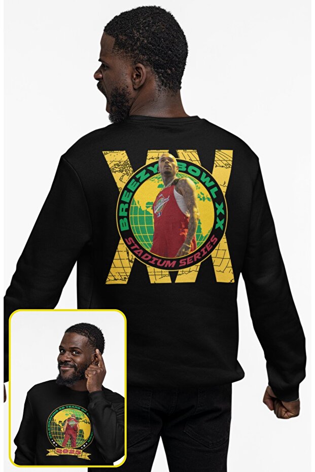 Unisex Oversized Stadium Series Breezy Bowl Chris Brown Back Printed Hoodless Sweatshirt