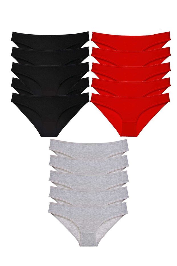 15 Pieces Super Eco Set Lycra Women's Slip Panties Black Red Gray