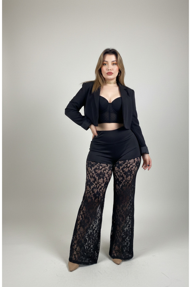 Dantelli şort pantolon - 1