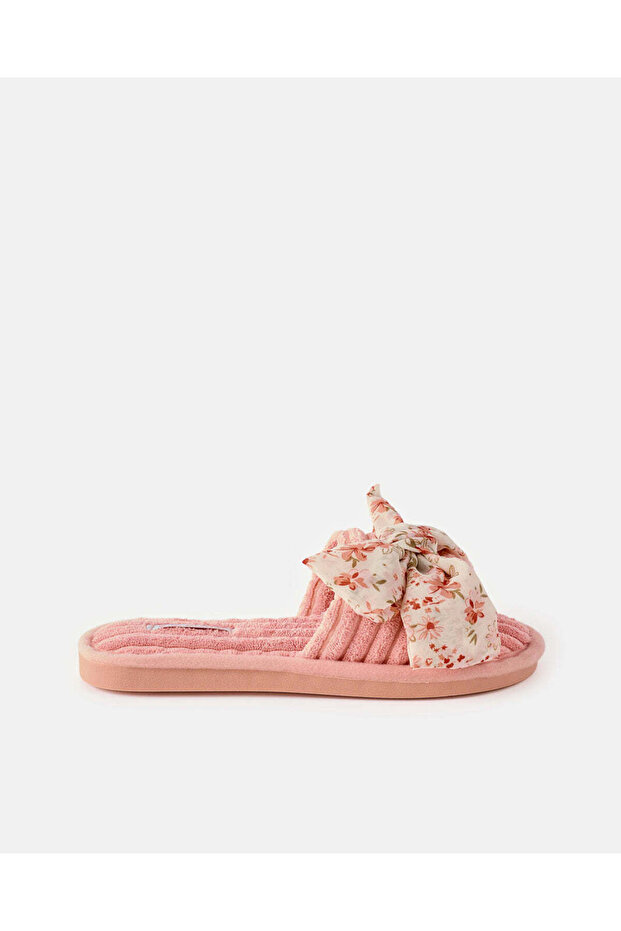 Women Pink Bow Trim Slippers