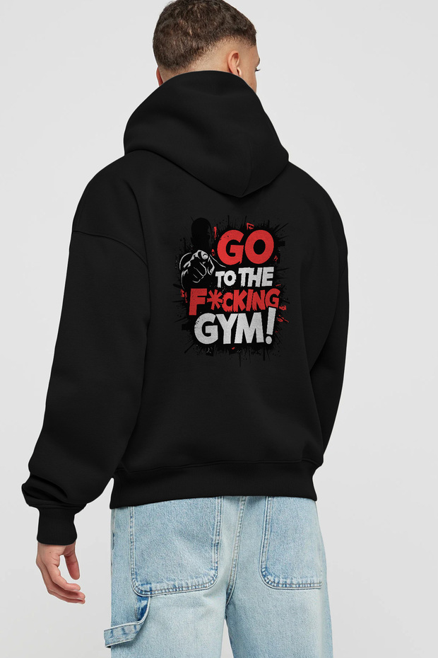 Gym, Sports, Fitness 56 Black Hoodie with Back Print Oversize Hooded Sweatshirt Men Women