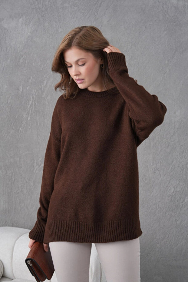 Coffee Soft Textured Long Sleeve Knitwear Sweater