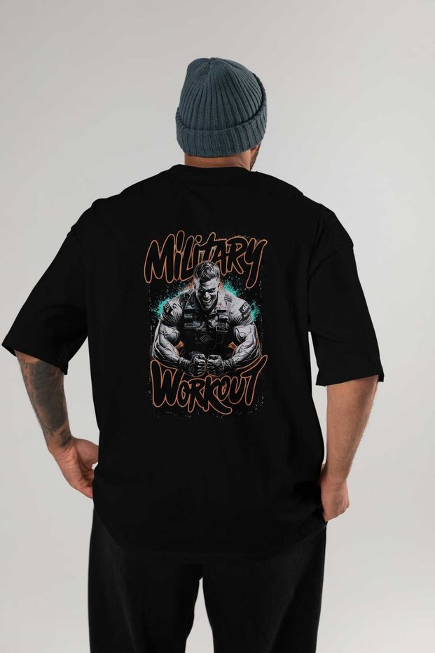 Gym, Sports, Fitness 74 Back Printed Black Oversize T-Shirt Men's Women's Cotton Crew Neck T-Shirt