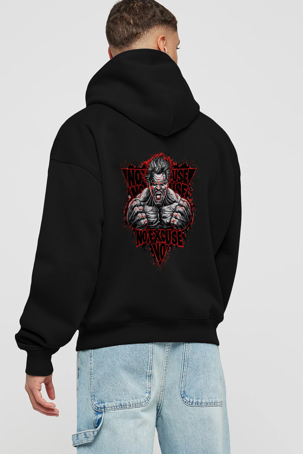 Gym, Sports, Fitness 24 Black Hoodie with Back Print Oversize Hooded Sweatshirt Men Women