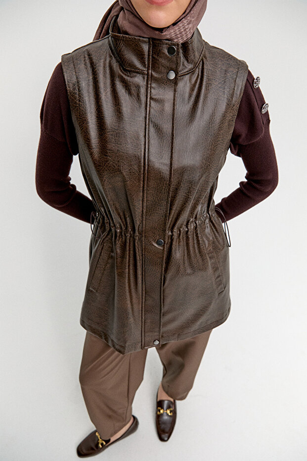 Croco Suni Deri Yelek - 4