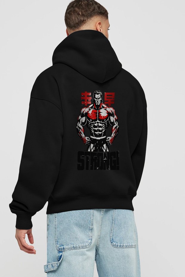 Gym, Sports, Fitness 80 Black Hoodie with Back Print Oversize Hooded Sweatshirt Men Women