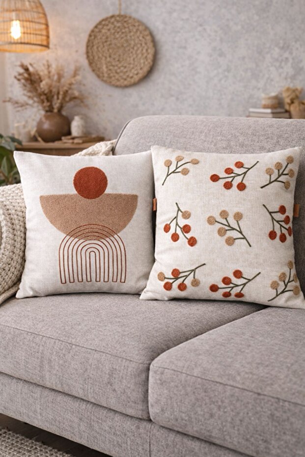 Modern Nordic Tufting Punch Embroidered Linen Blended Double Throw Pillow Cover Living Room Decor (45X45 cm)