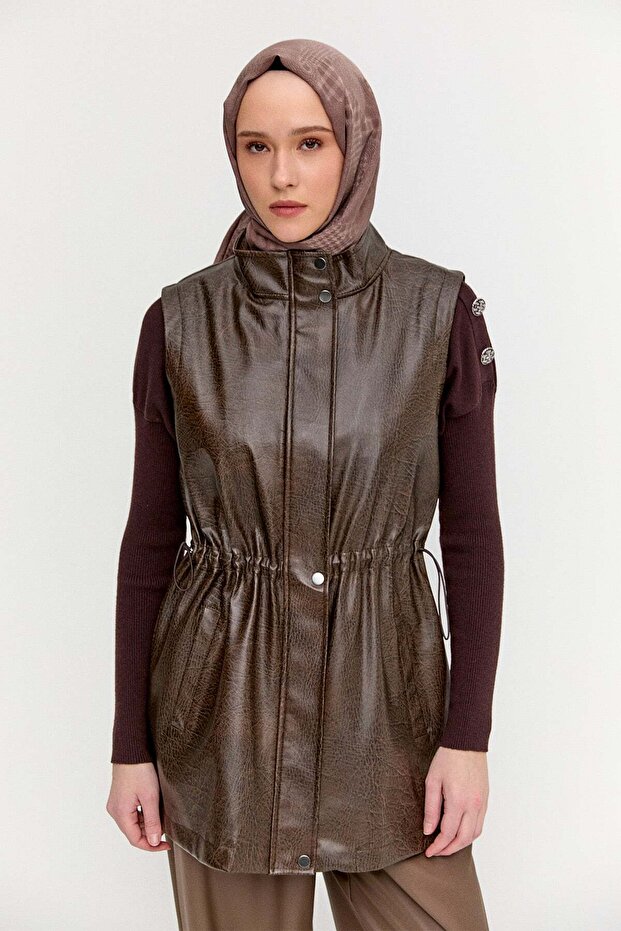 Croco Suni Deri Yelek - 1