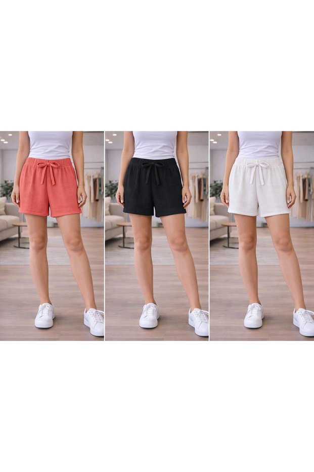Fleur 3-Piece Set with Elastic Waist, Suspended Lace, Pocketless Tril Tril Combed Cotton Shorts