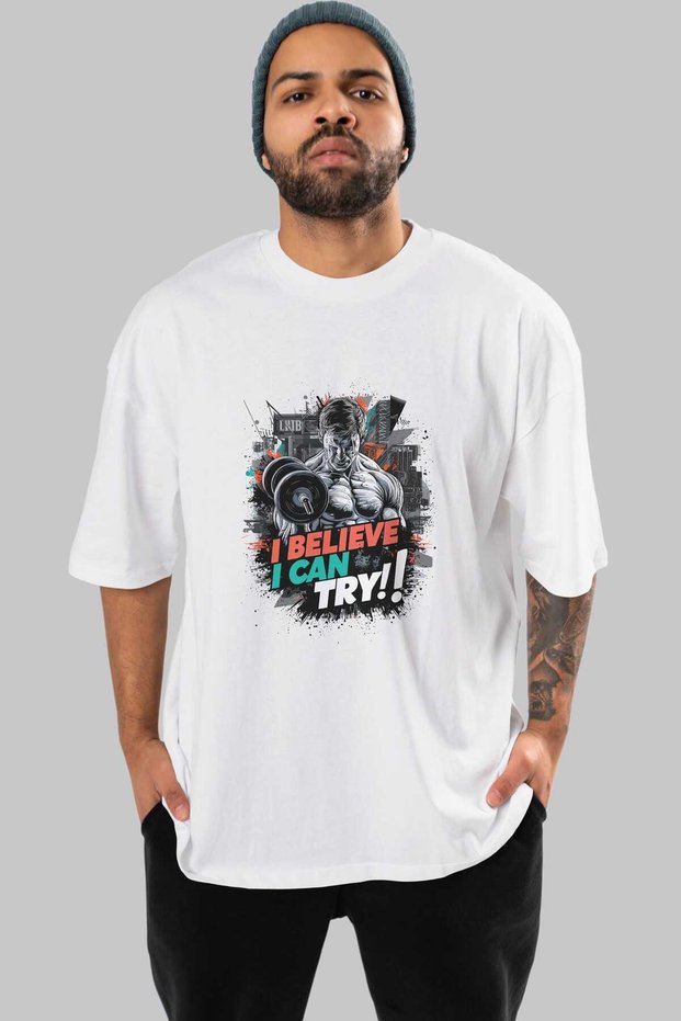 Gym, Sports, Fitness 42 Pre-Printed White Oversized T-Shirt Men's Women's Cotton Crew Neck T-Shirt