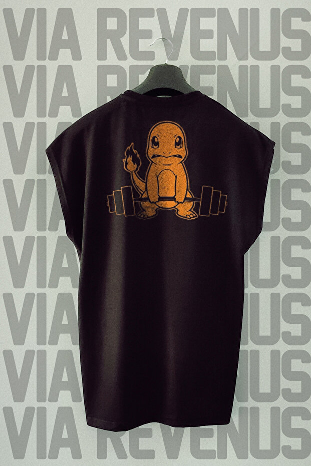 Charmander Gym Back Printed Zero Sleeve 100% Cotton Sports Tshirt