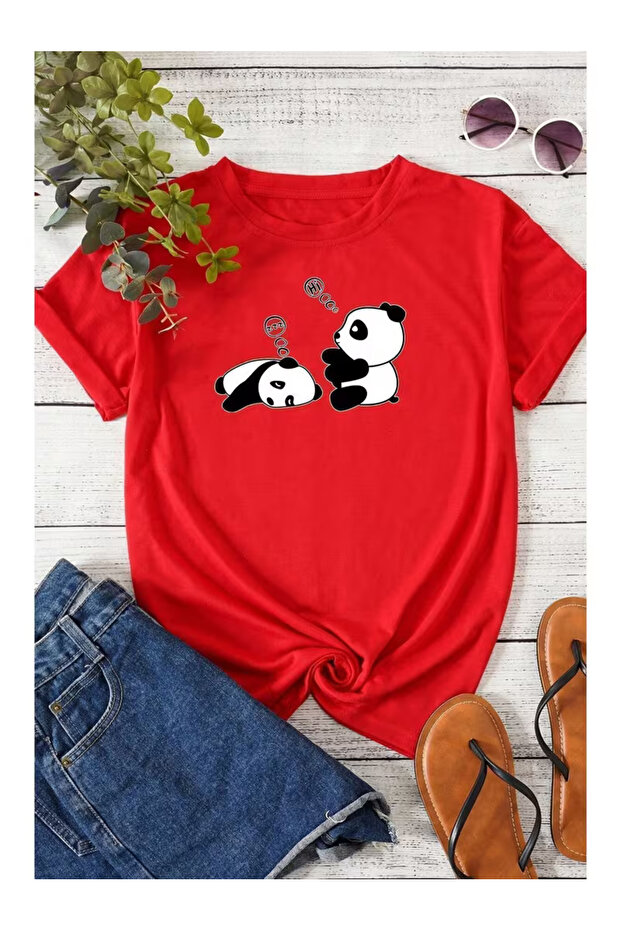 Unisex Cute Pandas Printed Oversized T-Shirt