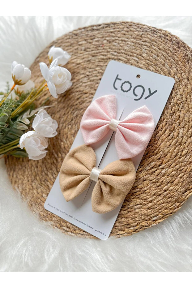 Powder and Brown Bow Girl's Baby Buckle Set