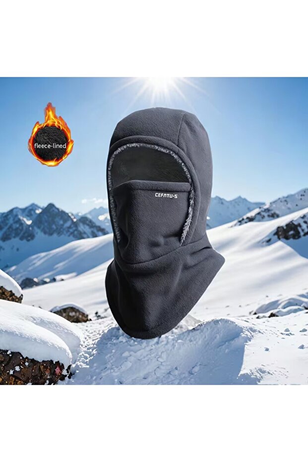 Gray Fleece Balaclava Cycling Cap Cold-proof Windproof Warm Hood and Hat Thicken Thermal Ski Windpro