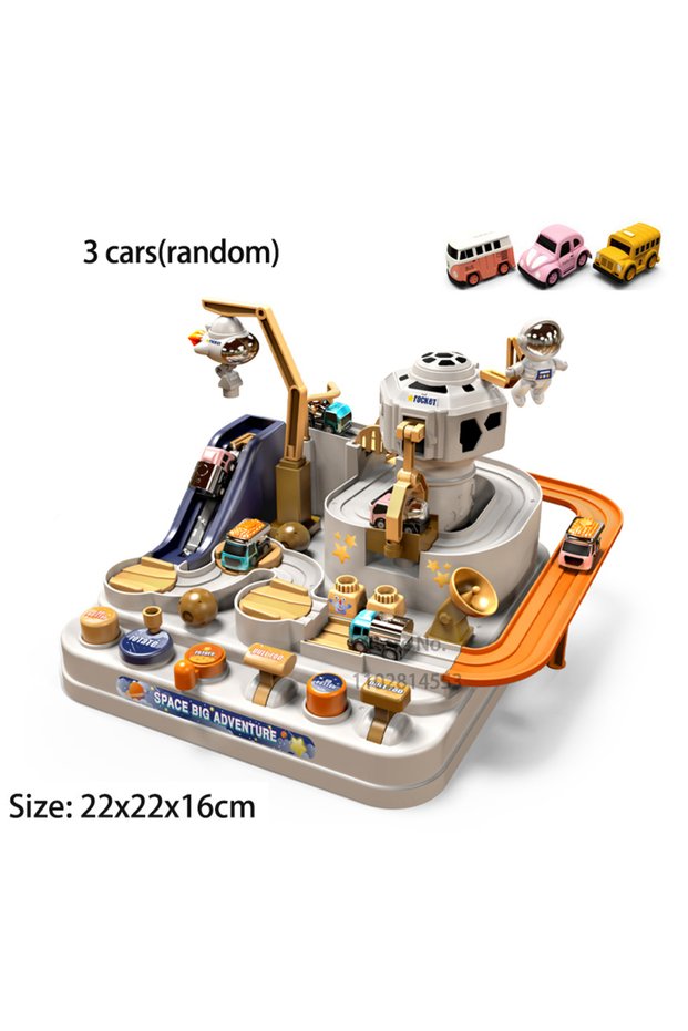 A-blue-4-car Racing Rail Car Model Educational Toys Children Track Adventure Game Brain Mechanical I