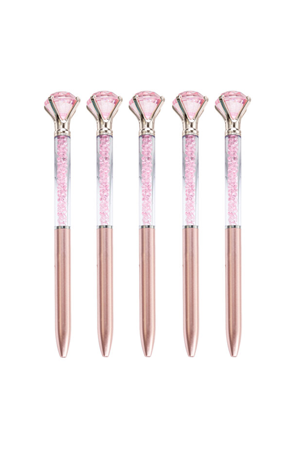 Rose pink Set of 5 Diamonds Pens Elegant Crystal Topped Writing Instruments for Gifting, Office, and