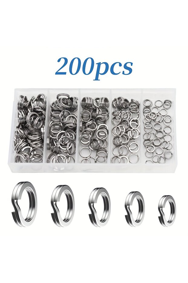 Mixed Size(200pcs) 200pcs Fishing Split Ring Kit, Stainless Steel O-Shaped Ring Set Fishing Lures Co