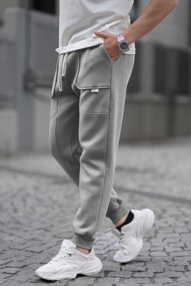 Painted Gray Cargo Pocket Basic Sweatpants 6527 - 2