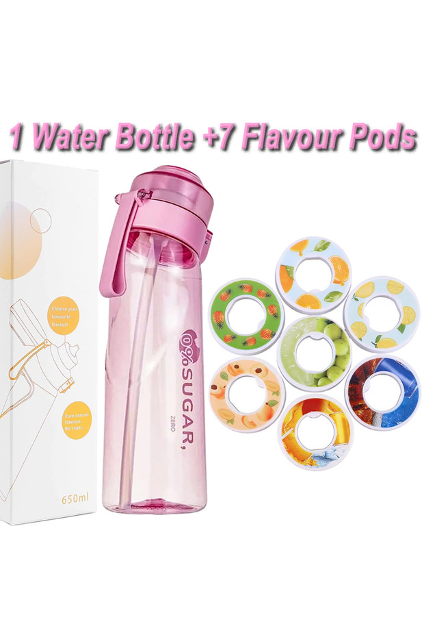 Pink-7 Flavor Ring 650ml Frosted Flavored Water Bottle with Flavor Pods Air Water up Bottle for Camp
