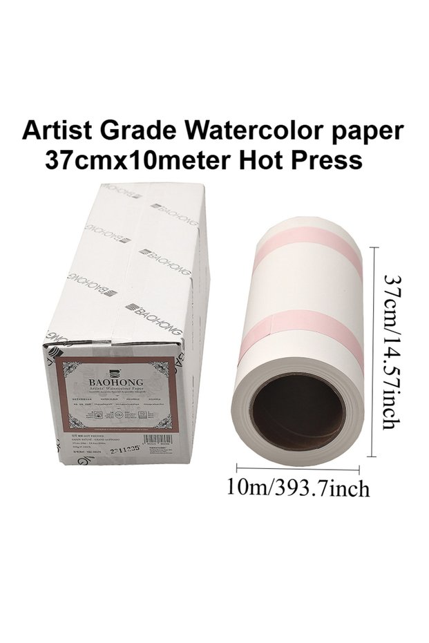 Artist Roll 37cmx10m Hot Press New Baohong Artist Grade 100% Cotton Watercolor Master Paper Roll 27