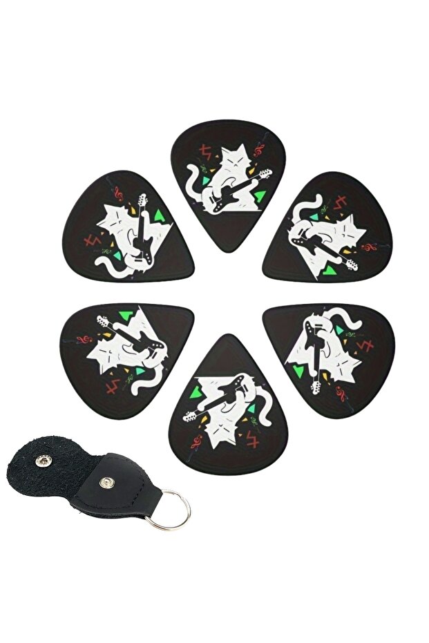 1.00mm Cat Guitar Picks Miwayer 6 Pcs Original Sound Guitar Picks Double-Sided Printed,W/Keychain Ho
