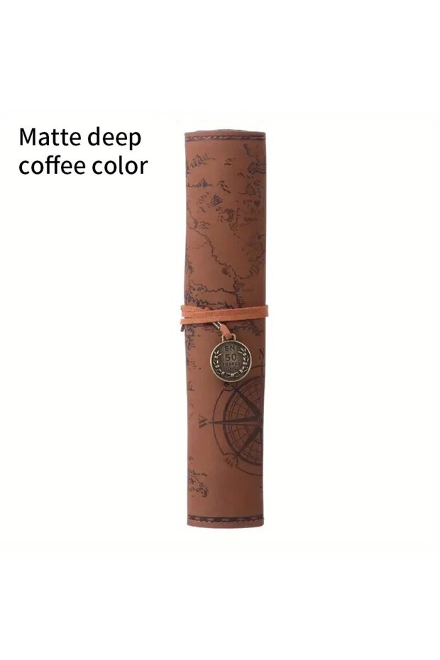 Matte Coffee Color 1PC Creative Treasure Map Retro Pencil Case Leather Large Capacity Roll Pencil Ba