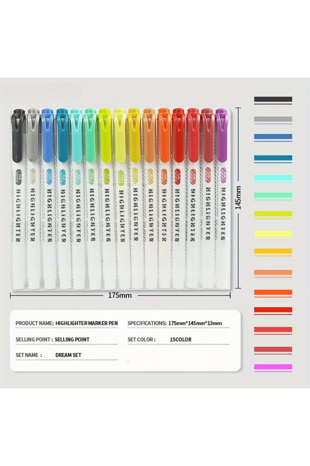 A 15-Color Pastel Highlighter Set, Double-Ended Highlighters with Broad & Fine Tips, Assorted Warm .