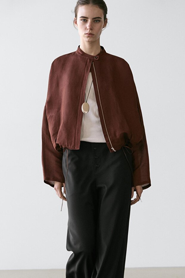 Linen blend bomber jacket - 3