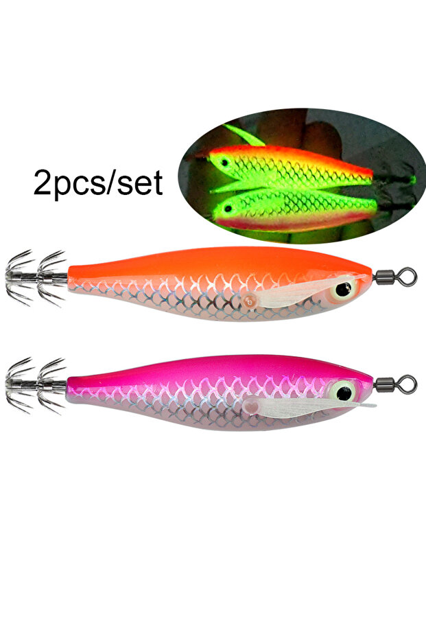 2pcs-8cm-Shrimp Ackibbik 2pcs/set 8cm/5.6g Shrimp Lure Glow Squid Jig Hook Saltwater Fishing Access