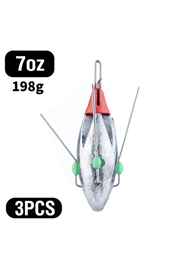 7oz 3Pcs Sputnik Fishing Sinker 3oz-8oz Surf Fishing Weight with Glow Bead Fast Sinking Casting Sink